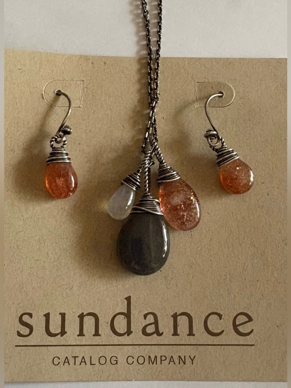 Sundance 3 real gemstone oxidized sterling silver Necklace & matching Earrings